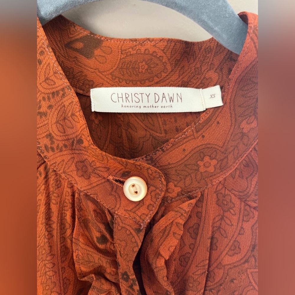 Christy Dawn Rustic Burnt Orange Tiered Button-Front Maxi Dress - Picture 9 of 9